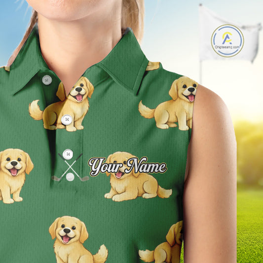 Golden Retriever Womens Sleeveless Golf Polo Shirt Custom Funny Green Team Golf Tops, Dog Lover Gift NHN0214