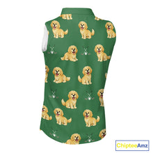 Load image into Gallery viewer, Golden Retriever Womens Sleeveless Golf Polo Shirt Custom Funny Green Team Golf Tops, Dog Lover Gift NHN0214