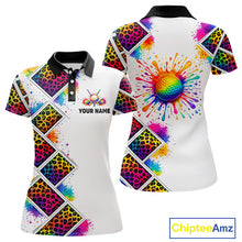 Load image into Gallery viewer, Rainbow Womens Golf Polo Shirt Leopard Print Pattern Custom Team Ladies Golf Top, Golf Gift NHN0228