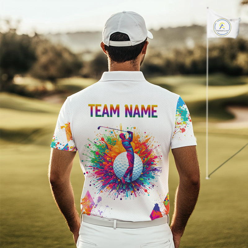 Watercolor Argyle Pattern Golf Polo Shirts Custom White Golf Clubs Golf Shirts For Men Golf Gifts NHN0006