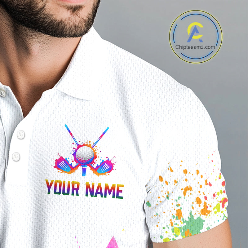 Watercolor Argyle Pattern Golf Polo Shirts Custom White Golf Clubs Golf Shirts For Men Golf Gifts NHN0006