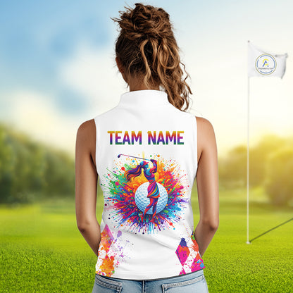 Watercolor Argyle Pattern Womens Sleeveless Golf Polo Shirt Custom White Golf Clubs Golf Shirts NHN0006