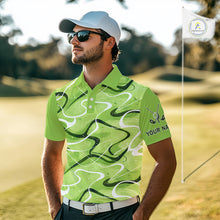 Load image into Gallery viewer, Green And White Mens Golf Polo Shirts Custom Green Camo Golf Tops For Men, Personalized Golf Gifts NHN0111