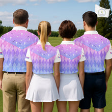 Load image into Gallery viewer, Argyle Golf Polo Shirt For Women Custom Pink &amp; Purple Golf Clubs Plaid Team Golf Top, Golf Gifts NHN0114