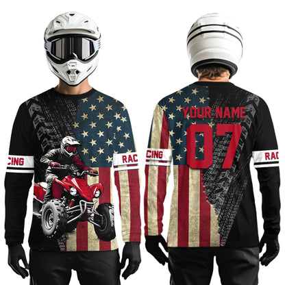 USA Flag Quad Bike Jersey For Adult&Kid Custom Atv Motocross Jersey Patriotic Off-Road Extreme Quad Shirt NHN005
