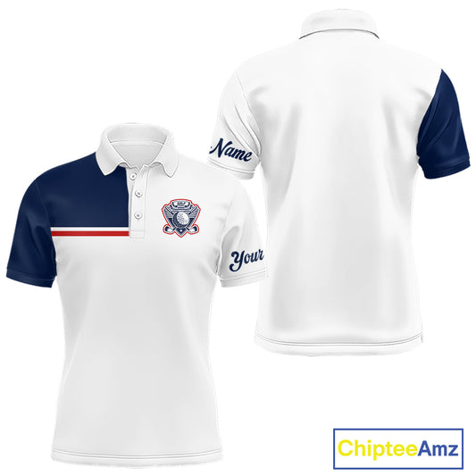 Blue And White Golf Polo Shirt, Custom Name Mens Golf Polo Shirts, Personalized Golf Gifts NHN0117