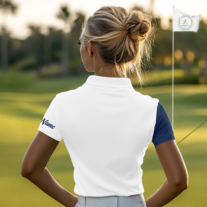 Blue And White Golf Polo Shirt, Custom Name Womens Golf Polo Shirts, Personalized Golf Gifts NHN0117