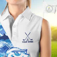 Load image into Gallery viewer, Funny Golf Sleeveless Polo Shirt Custom Blue Shark Camo Pattern Golf Attire For Women Nhn0047 NHN0002