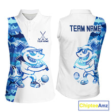 Load image into Gallery viewer, Funny Golf Sleeveless Polo Shirt Custom Blue Shark Camo Pattern Golf Attire For Women Nhn0047 NHN0002
