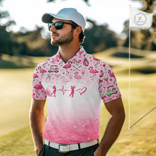 Load image into Gallery viewer, Pink Flamingo Heart Theme Matching Golf Polos For Couple Custom Couple Valentines Outfit NHN0145