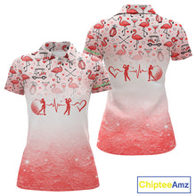 Load image into Gallery viewer, Red Flamingo Heart Theme Matching Golf Polo Shirt For Couple Custom Couple Valentines Outfit NHN0145