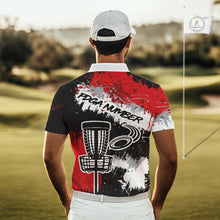 Load image into Gallery viewer, Black And Red Mens Golf Polo Shirt Custom Team Number Vintage Disc Golf Basket Mens Golf Wears NHN0028