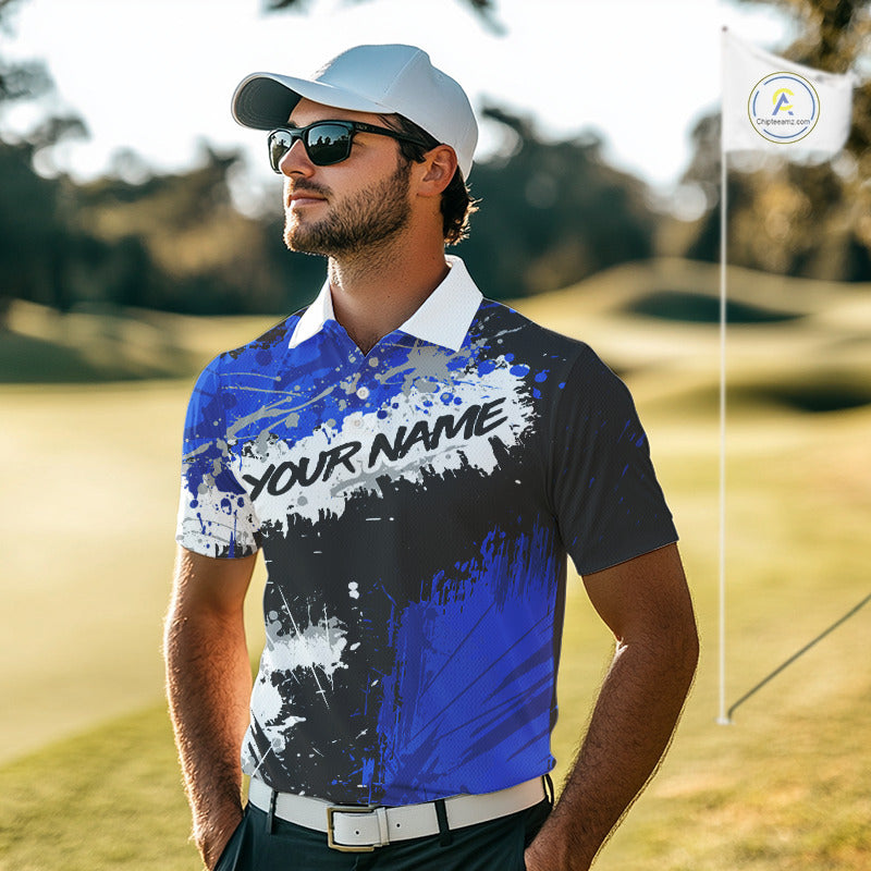 Mens Disc Golf Polo Shirt Custom Name Number Blue Disc Golf Basket Personalized Disc Golf Shirts NHN0028