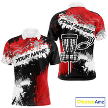 Load image into Gallery viewer, Black And Red Mens Golf Polo Shirt Custom Team Number Vintage Disc Golf Basket Mens Golf Wears NHN0028