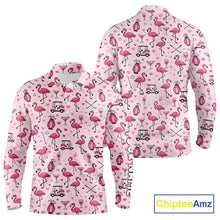 Load image into Gallery viewer, Funny Pink Flamingo Pattern Long Sleeve Golf Polo Shirt Custom Hawaiian Flamingo Golf Shirts NHN0191