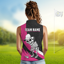 Load image into Gallery viewer, Funny Golf Sleeveless Polo Shirt Custom Pink &amp; Black Golf Ball Skull Golf Attire For Women NHN0060