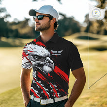 Load image into Gallery viewer, Mens Golf Polo Shirts Custom Red And Black Grunge Pattern Eagle Golf Shirts For Men, Golf Apparel NHN0062