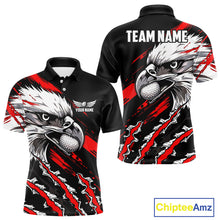 Load image into Gallery viewer, Mens Golf Polo Shirts Custom Red And Black Grunge Pattern Eagle Golf Shirts For Men, Golf Apparel NHN0062