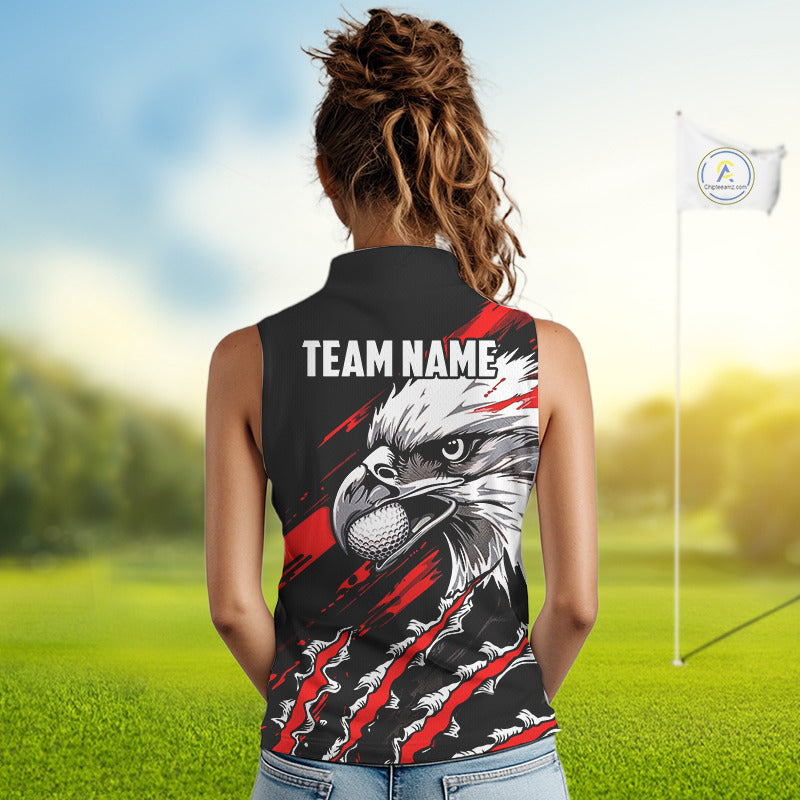 Womens Sleeveless Golf Polo Shirts Custom Red & Black Grunge Pattern Eagle Golf Shirts For Men, Golf Apparel NHN0062