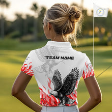 Load image into Gallery viewer, Womens Golf Polo Shirt Custom Eagle Red Flame Team Golf Tops, White Golf Outfit For Women NHN0070