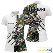 Load image into Gallery viewer, Funny Womens Golf Polo Shirt Custom Tropical Golf Ball Pattern Personalized Skull Golf Shirts NHN0047