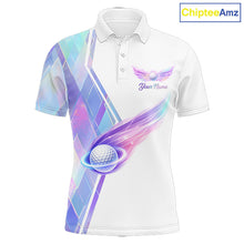 Load image into Gallery viewer, Mens Golf Polo Shirt Violet Square Plaid Pattern Custom Golf Ball Golf Tops For Men NHN0204