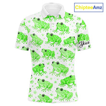Load image into Gallery viewer, Funny Green Frog Pattern Mens Golf Polo Shirts Custom Golf Attire For Men, Golfer Gift NHN0134