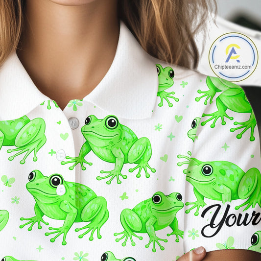 Funny Green Frog Pattern Womens Golf Polo Shirts Custom Golf Attire For Ladies , Golfer Gifts NHN0134