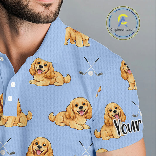 Funny Cocker Spaniel Mens Golf Polo Shirt Custom Blue Pattern Team Mens Golf Tops, Dog Lover Gift Nhn0210
