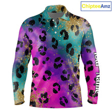 Load image into Gallery viewer, Long Sleeve Golf Polo Shirt Custom Colorful Neon Rainbow Leopard Pattern Team Golf Tops, Golf Gifts NHN0217