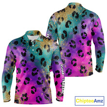 Load image into Gallery viewer, Long Sleeve Golf Polo Shirt Custom Colorful Neon Rainbow Leopard Pattern Team Golf Tops, Golf Gifts NHN0217