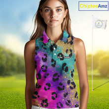 Load image into Gallery viewer, Womens Sleeveless Golf Polo Shirt Custom Colorful Neon Rainbow Leopard Pattern Team Golf Tops NHN0217