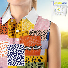 Load image into Gallery viewer, Funny Plaid Womens Sleeveless Golf Polo Shirt Custom Colorful Leopard Square Pattern Team Golf Top NHN0218