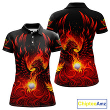Load image into Gallery viewer, Womens Golf Polo Shirt Custom Phoenix Red Flame Team Golf Tops, Black Golf Outfit For Ladies NHN0084