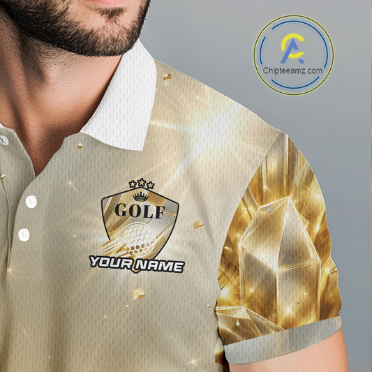 Mens Golf Polo Shirt Custom Gold Diamond Crystal Golf Ball Custom Name Golf Shirts For Team NHN0220