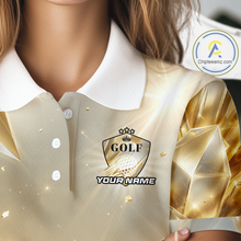 Load image into Gallery viewer, Womens Golf Polo Shirt Custom Gold Diamond Crystal Golf Ball Custom Name Golf Shirts For Team NHN0220