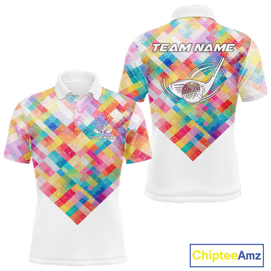 Geometric Pink Mens Golf Polo Shirts Custom Name Golf Shirts For Men Personalized Golf Gifts NHN0089