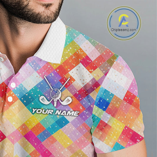 Geometric Pink Mens Golf Polo Shirts Custom Name Golf Shirts For Men Personalized Golf Gifts NHN0089