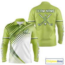 Load image into Gallery viewer, Mens Long Sleeve Golf Polo Shirt Custom Green &amp; White Golf Shirts For Team Personalized Golf Gifts NHN0096