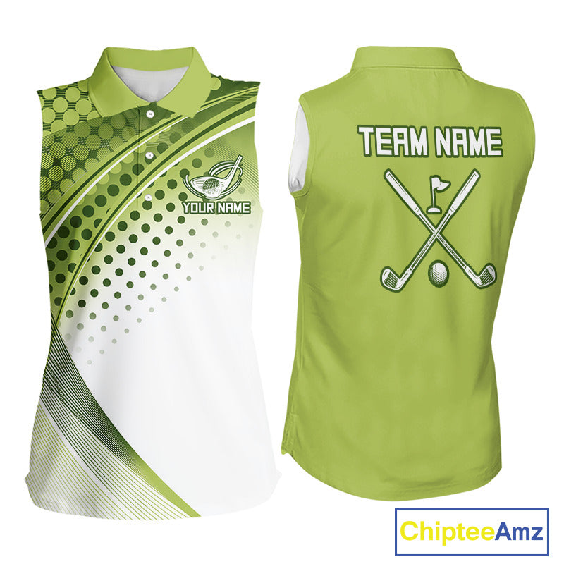 Womens Sleeveless Golf Polo Shirt Custom Green & White Golf Shirts For Team Personalized Golf Gifts NHN0096