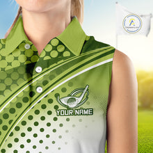 Load image into Gallery viewer, Womens Sleeveless Golf Polo Shirt Custom Green &amp; White Golf Shirts For Team Personalized Golf Gifts NHN0096
