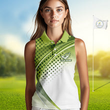 Load image into Gallery viewer, Womens Sleeveless Golf Polo Shirt Custom Green &amp; White Golf Shirts For Team Personalized Golf Gifts NHN0096