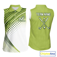 Load image into Gallery viewer, Womens Sleeveless Golf Polo Shirt Custom Green &amp; White Golf Shirts For Team Personalized Golf Gifts NHN0096