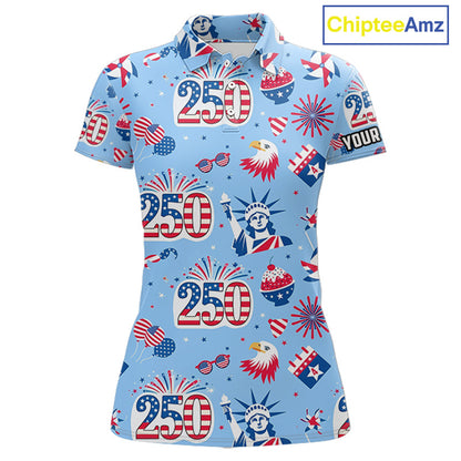 America 250th Anniversary Golf Polo Shirt For Women, Patriotic USA Golf Shirts, Independence Golf Gift NHN0232