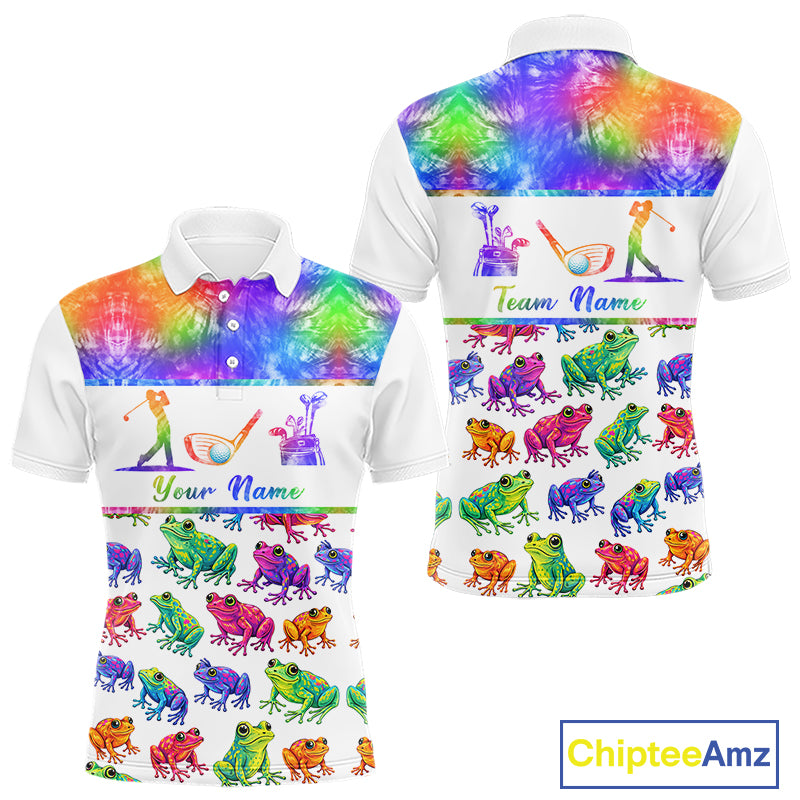Funny Tie Dye Frog Pattern Mens Golf Polo Shirts Custom Watercolor Golf Attire For Men, Golf Gifts NHN0135