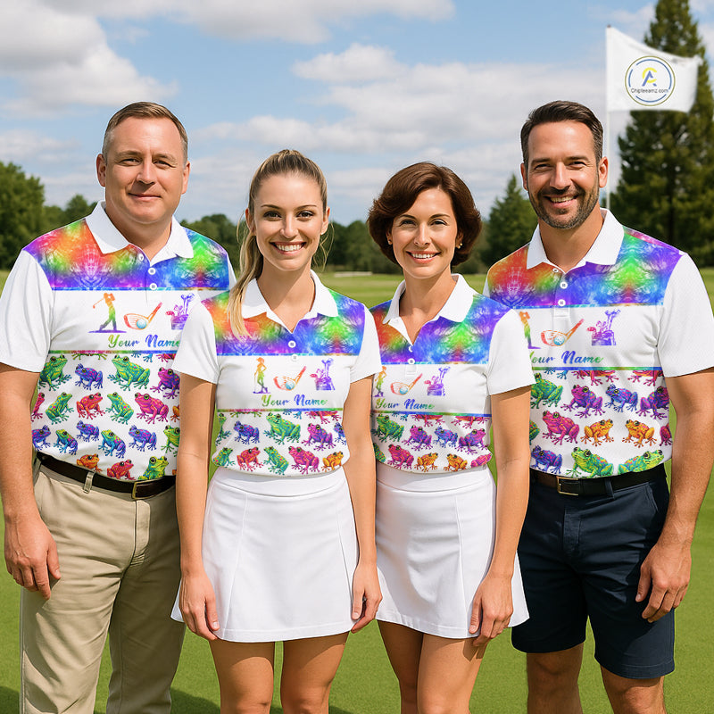 Funny Tie Dye Frog Pattern Mens Golf Polo Shirts Custom Watercolor Golf Attire For Men, Golf Gifts NHN0135