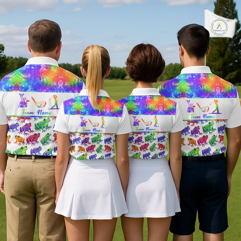 Funny Tie Dye Frog Pattern Mens Golf Polo Shirts Custom Watercolor Golf Attire For Men, Golf Gifts NHN0135