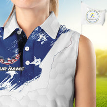 Load image into Gallery viewer, American Flag Womens Sleeveless Golf Polo Shirts Custom Name Patriotic Team Golf Shirt NHN0008
