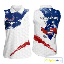 Load image into Gallery viewer, American Flag Womens Sleeveless Golf Polo Shirts Custom Name Patriotic Team Golf Shirt NHN0008