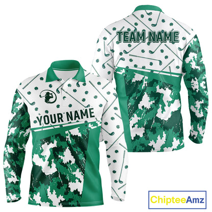 Green Golf Clubs Mens Long Sleeve Golf Polo Shirt Custom Camo Pattern Golf Shirts, Team Golf Top NHN0017